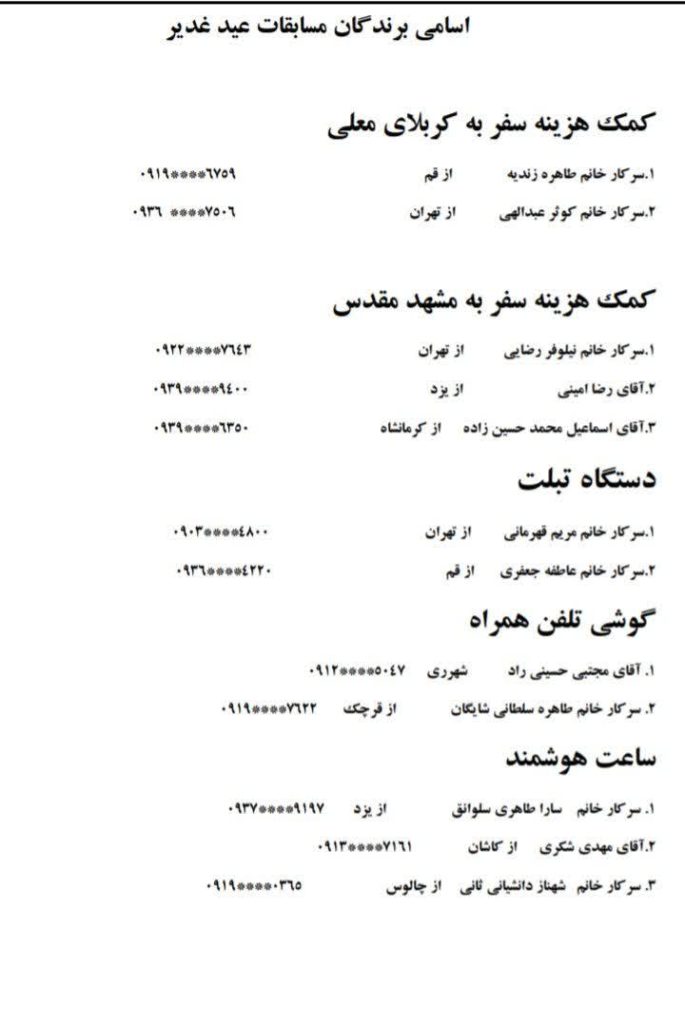 اعلام اسامی برندگان مسابقه فرهنگی غدیر آستان حضرت شیخ صدوق